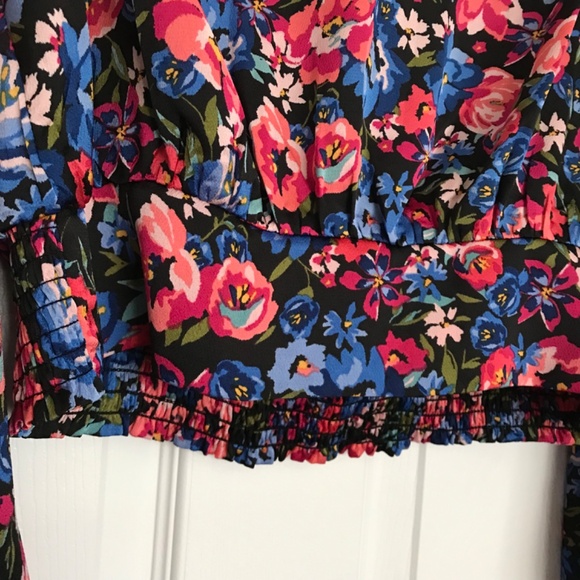 ONLY Floral Long Sleeve Top Blouse XL Blue Pink Green Patterned - Picture 9 of 14